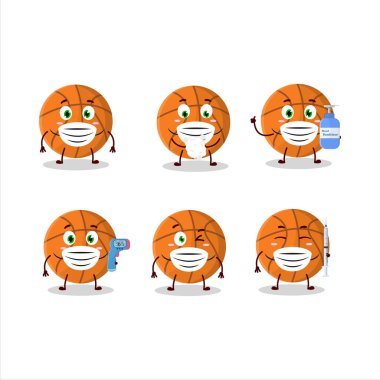 Basketbol çizgi film tasarım tarzı bir resim salgın sırasında sağlıklı kalmaya devam ediyor. Vektör illüstrasyonu