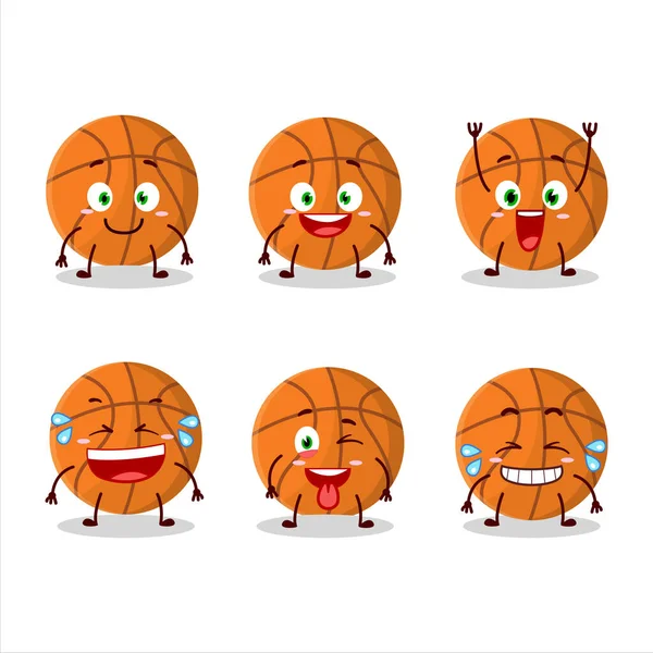 Gülen surat ifadesiyle basketbolun çizgi film karakteri. Vektör illüstrasyonu