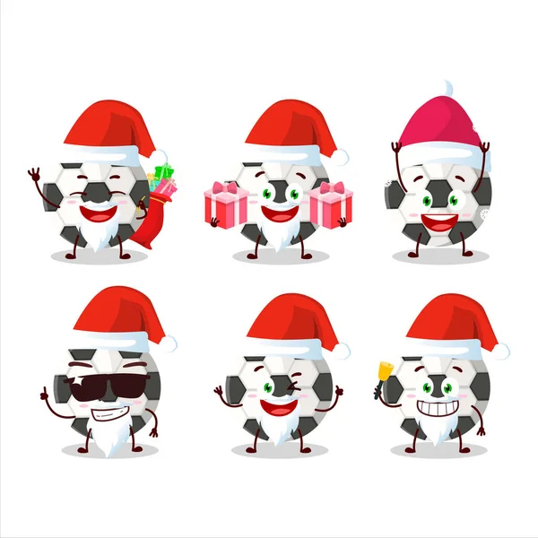 Emoticones Santa Claus Con Personaje Dibujos Animados Pelota Fútbol Ilustración — Vector de stock