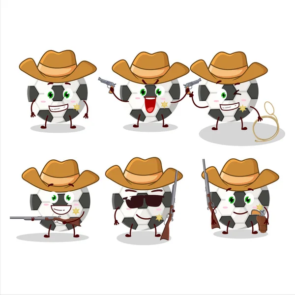 Cool Cowboy Soccer Ball Cartoon Character Cute Hat Vector Illustration — Stock Vector