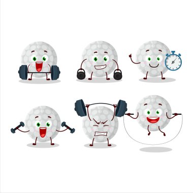 Fitness merkezinde aletler deneyen sağlıklı bir hentbol çizgi film stili. Vektör illüstrasyonu