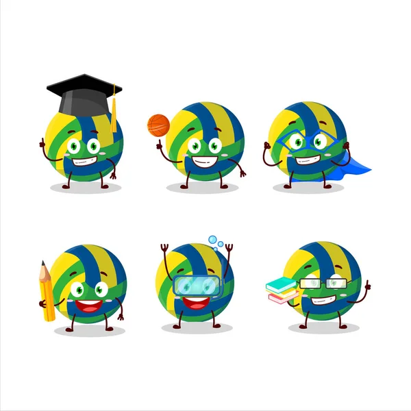Schüler Der Volleyball Cartoon Figur Mit Verschiedenen Ausdrücken Vektorillustration — Stockvektor