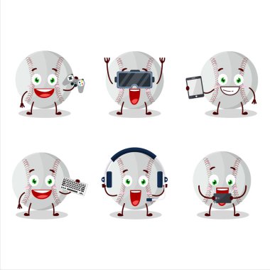 Beyzbol çizgi film karakteri çeşitli şirin ifadelerle oyunlar oynuyor. Vektör illüstrasyonu