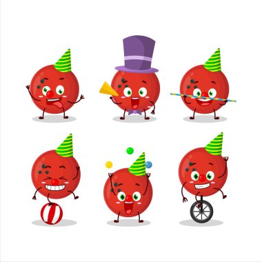 Çeşitli sirk gösterileri olan bowling topu çizgi film karakteri. Vektör illüstrasyonu