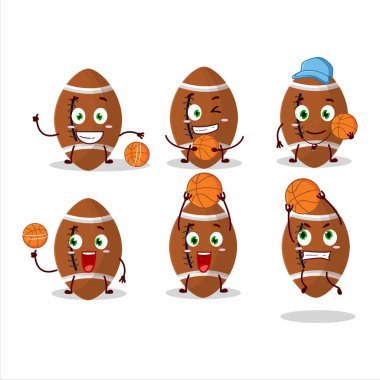 Basketbol atleti olarak yetenekli yeni bir rugby topu çizgi film karakteri. Vektör illüstrasyonu