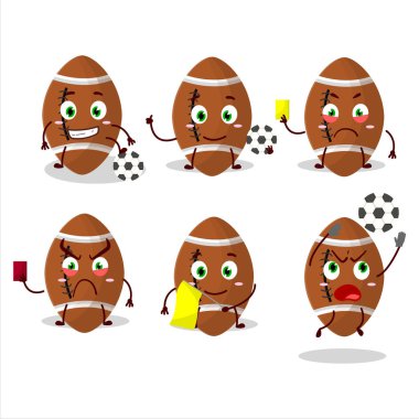 Futbol hakemi olarak çalışan yeni rugby topu çizgi film karakteri. Vektör illüstrasyonu