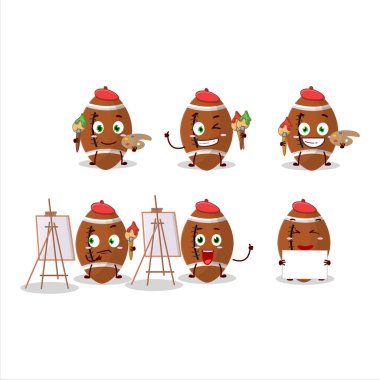 Yeni rugby topu çizgi film karakteri fırçalı sanatçısı. Vektör illüstrasyonu