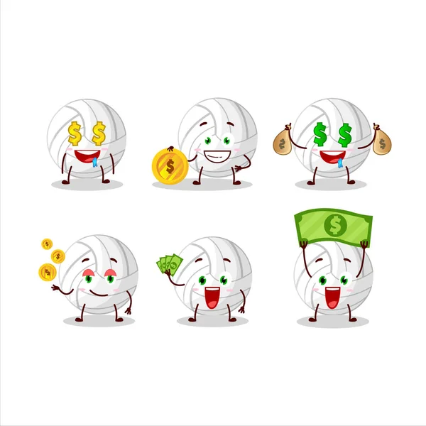 Karakter Kartun Voli Putih Dengan Emoticon Lucu Membawa Uang Ilustrasi - Stok Vektor