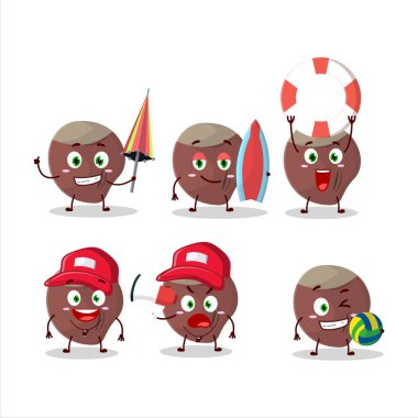 Neşeli Surat karikatür karakteri sahilde oynuyor. Vektör illüstrasyonu