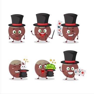 Bir meşe palamudu sihirbazı çizgi film karakteri sahnede gösteri yapıyor. Vektör illüstrasyonu