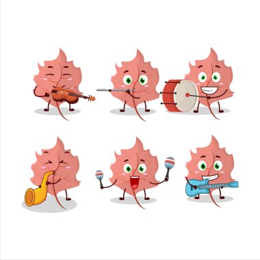 Pembe akçaağaç çizgi film karakteri müzik enstrümanları çalıyor. Vektör illüstrasyonu