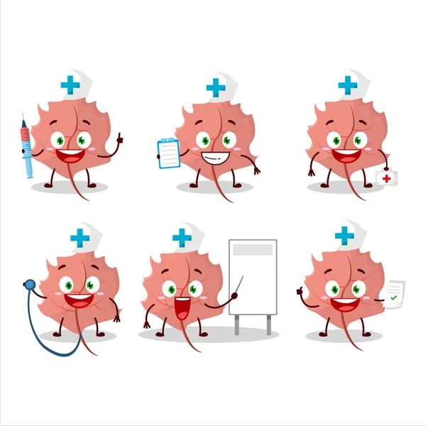 Doctor Profession Emoticon Pink Maple Cartoon Character Vector Illustration — Stock Vector