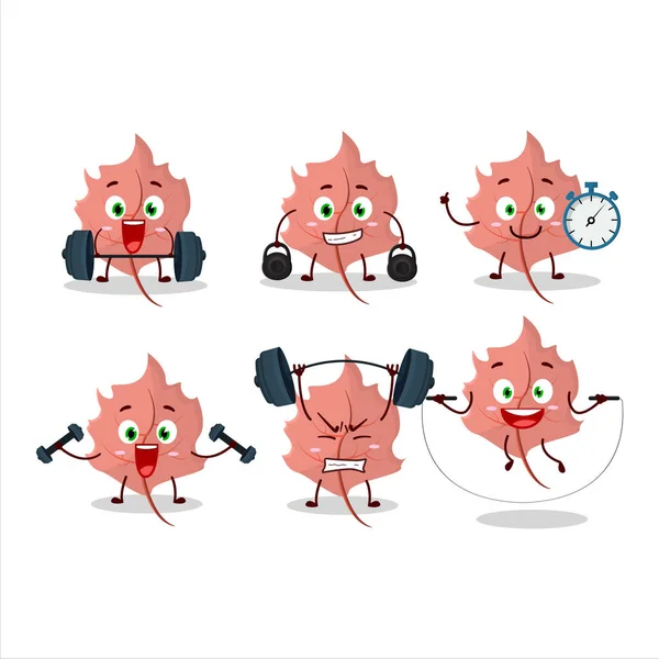 Sebuah Gaya Kartun Maple Pink Yang Sehat Mencoba Beberapa Alat - Stok Vektor