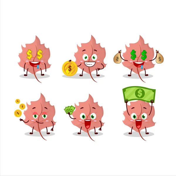 Pink Maple Karakter Kartun Dengan Emoticon Lucu Membawa Uang Ilustrasi - Stok Vektor