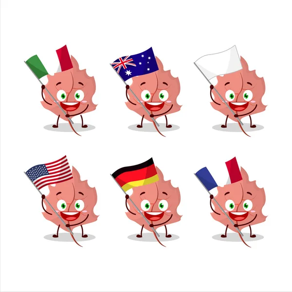 Ροζ Maple Χαρακτήρα Κινουμένων Σχεδίων Φέρει Τις Σημαίες Των Διαφόρων — Διανυσματικό Αρχείο