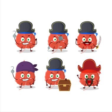 Çeşitli korsan simgeleri olan huş yaprağının çizgi film karakteri. Vektör illüstrasyonu