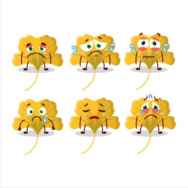 Ginko sarı yaprak karikatür karakteri üzgün bir ifadeyle. Vektör illüstrasyonu