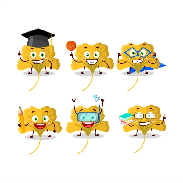 様々な表情で銀杏の黄色の葉漫画のキャラクターの学校の学生 ベクターイラスト — ストックベクタ