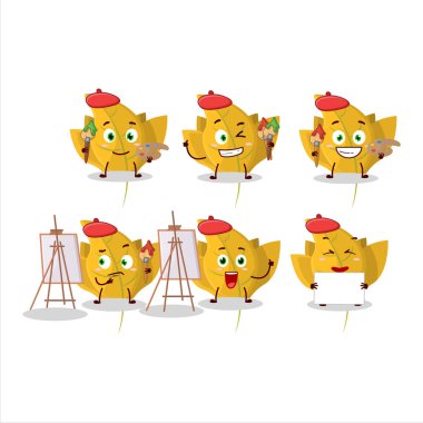 Sarı yapraklı çizgi film karakteri fırçalı Conkers sanatçısı. Vektör illüstrasyonu