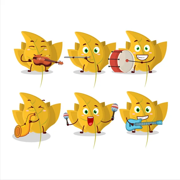 Kreskówkowy Charakter Conkers Żółty Liść Niektórych Instrumentach Muzycznych Ilustracja Wektora — Wektor stockowy