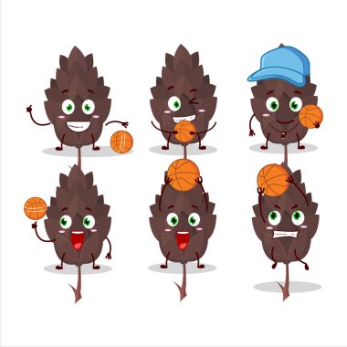 Basketbol atleti olarak yetenekli kozalaklı çizgi film karakteri. Vektör illüstrasyonu