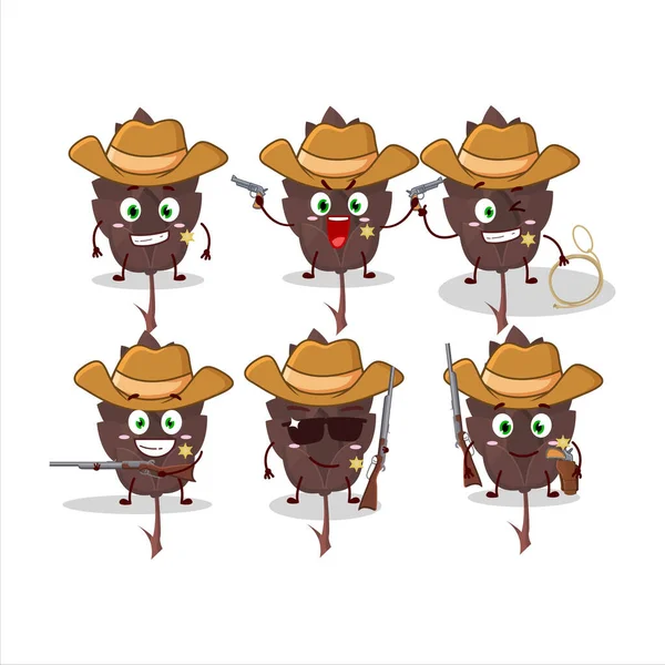 Coole Cowboy Nadelbäume Cartoon Figur Mit Einem Niedlichen Hut Vektorillustration — Stockvektor