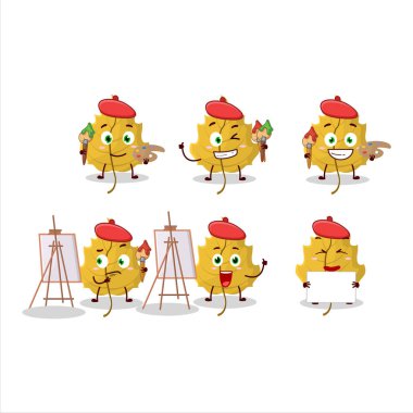 Fındık yaprağı karikatür çizimi sanatçısı fırçayla. Vektör illüstrasyonu