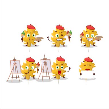 Meşe ağacı sanatçısı, sarı yapraklı melek çizgi film karakteri, fırçayla çizilmiş. Vektör illüstrasyonu