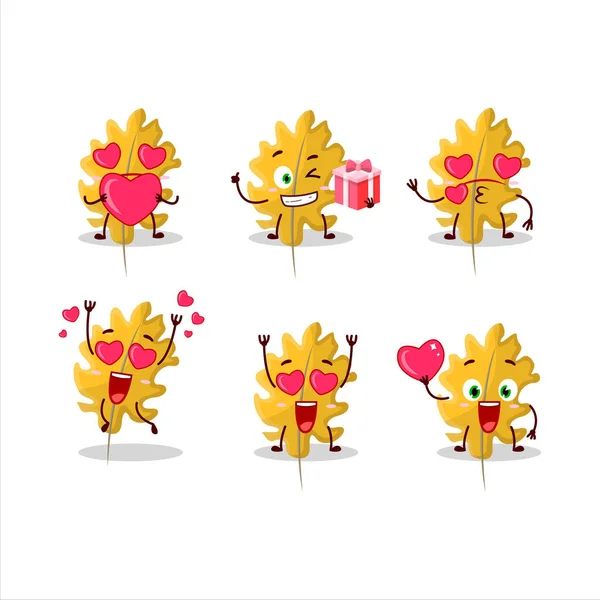 Caricatura Ángel Hoja Amarilla Roble Con Amor Emoticono Lindo Ilustración — Vector de stock