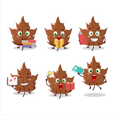 Akçaağaç yapraklı çizgi film karakteri konsepti komik bir kitap okuyor. Vektör illüstrasyonu