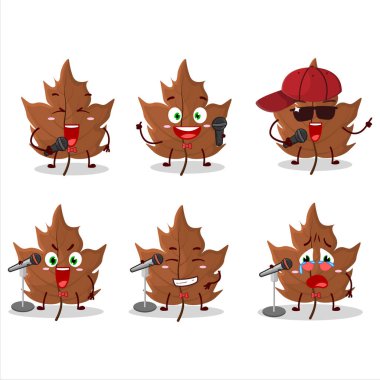 Şirin bir çizgi film tasarımı olan akçaağaç yaprağı konsepti ünlü bir şarkı söylüyor. Vektör illüstrasyonu