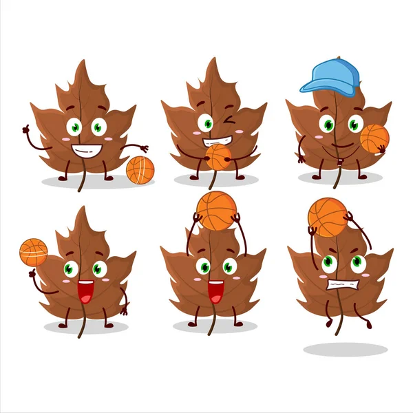 Basketbol atleti olarak yetenekli akçaağaç yapraklı çizgi film karakteri. Vektör illüstrasyonu