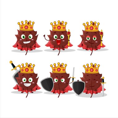 Karizmatik bir Kral sonbahar yaprağı çizgi film karakteri altın bir taç takıyor. Vektör illüstrasyonu