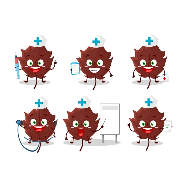 Emoticono Profesión Médica Con Carácter Dibujos Animados Hoja Otoño Marrón — Vector de stock