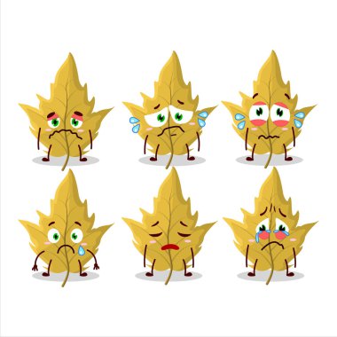 Akçaağaç yaprağı karikatür karakteri ve hüzünlü bir ifade. Vektör illüstrasyonu