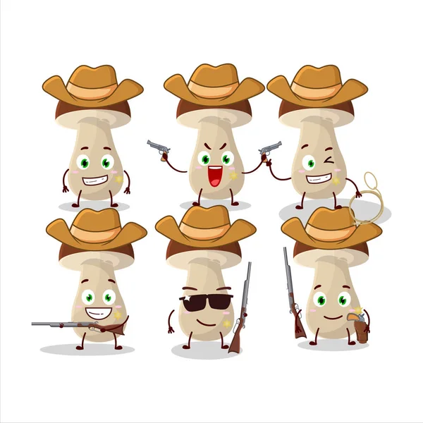 Cool Cowboy Boletus Edulis Cartoon Character Cute Hat Vector Illustration — Stock Vector