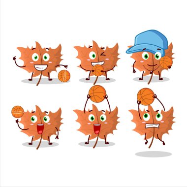 Basketbol atleti olarak yetenekli akçaağaç yaprağı çizgi film karakteri. Vektör illüstrasyonu