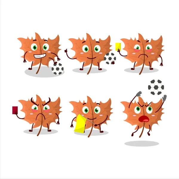 Maple Leaf Zeichentrickfigur Die Als Fußballschiedsrichter Arbeitet Vektorillustration — Stockvektor