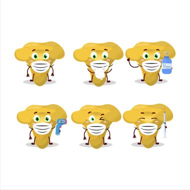 Chanterelle karikatür tasarım tarzı bir resim salgın sırasında sağlıklı kalmaya devam ediyor. Vektör illüstrasyonu