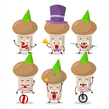 Çeşitli sirk gösterileri olan çizgi film kahramanı. Vektör illüstrasyonu