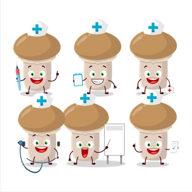 Şampiyon çizgi film karakteri ile doktor mesleği simgesi. Vektör illüstrasyonu