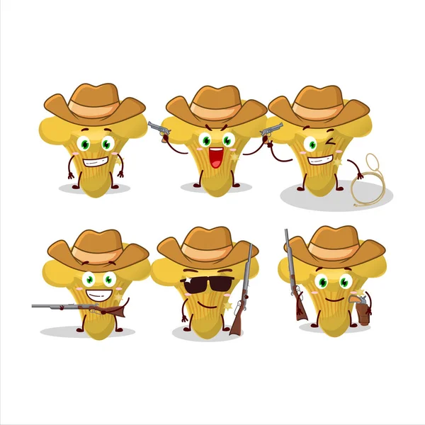 Cool Cowboy Chanterelle Personagem Desenho Animado Com Chapéu Bonito Ilustração —  Vetores de Stock