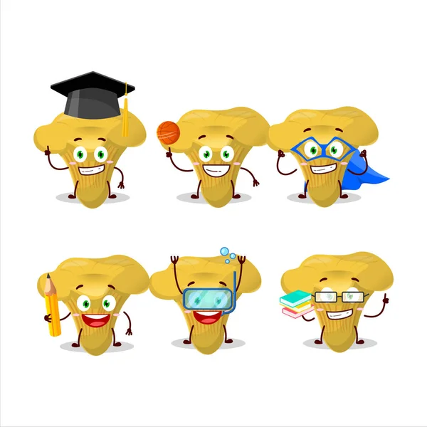 Estudiante Escuela Personaje Dibujos Animados Chanterelle Con Diversas Expresiones Ilustración — Vector de stock