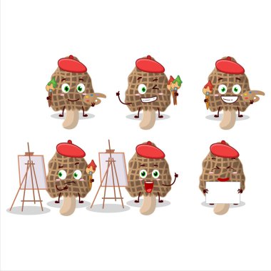 Morel çizgi film karakterinin fırçalı sanatçısı. Vektör illüstrasyonu