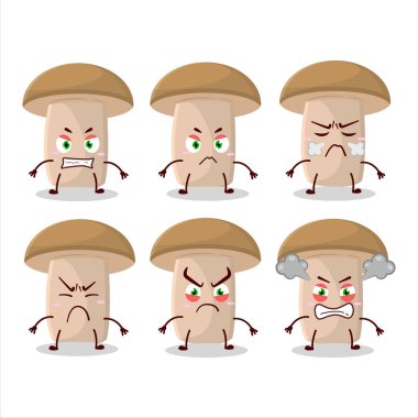 Çeşitli kızgın ifadeleri olan bal mantarı çizgi film karakteri. Vektör illüstrasyonu
