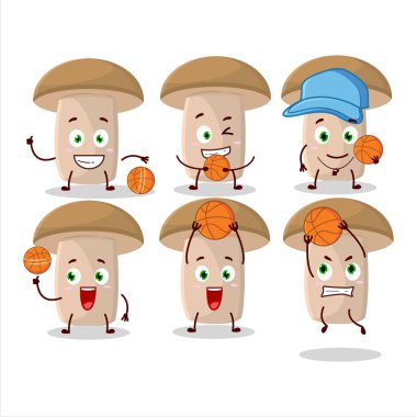Basketbol atleti olarak ballı mantar çizgi film karakteri. Vektör illüstrasyonu