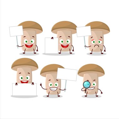 Bal mantarı çizgi film karakteri bilgi panosunu getir. Vektör illüstrasyonu