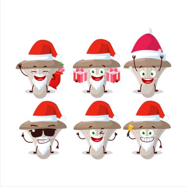 Noel Baba simgeleri ve istiridye mantarı çizgi film karakteri. Vektör illüstrasyonu