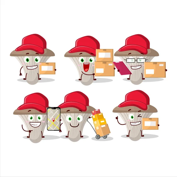 作为信使的牡蛎蘑菇卡通角色设计 矢量说明 — 图库矢量图片