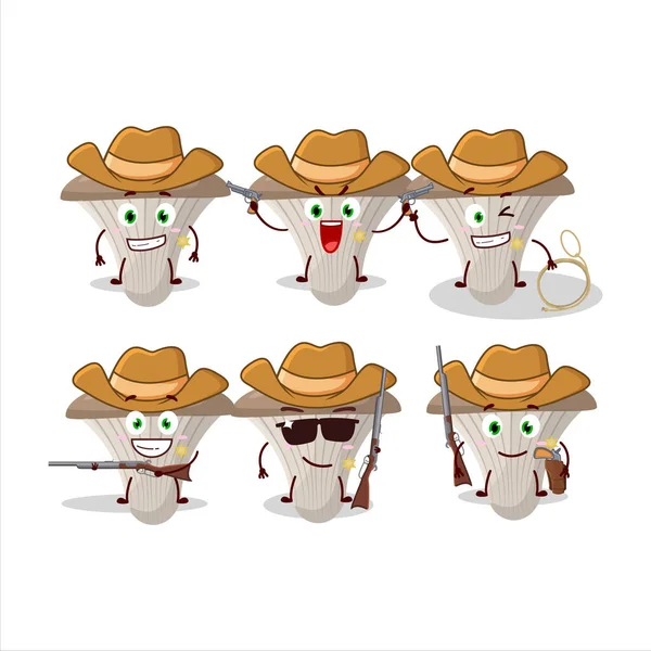 Cool Vaquero Ostra Setas Personaje Dibujos Animados Con Lindo Sombrero — Vector de stock